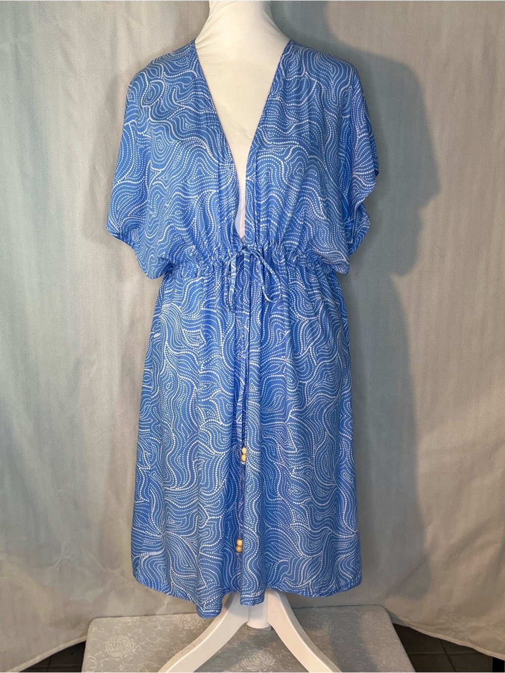 Tybee Island Clothing Co. Swimsuit Coverup Blue & White Rayon Drawstring Waist M